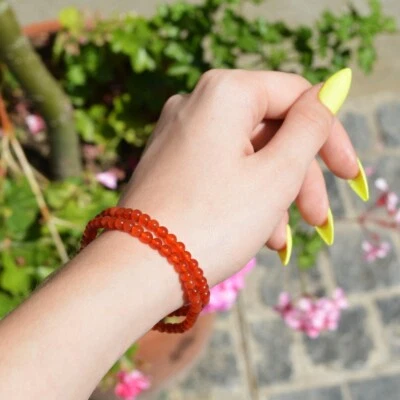 Natural Red Carnelian Stone Bracelet 5mm Gemstone Stretch Bracelet Handmade - Image 1 of 4