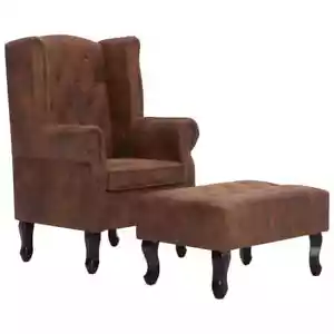 Chesterfield Sessel mit Fußhocker braun Wildleder Optik elegant komfortabel - Bild 1 von 7
