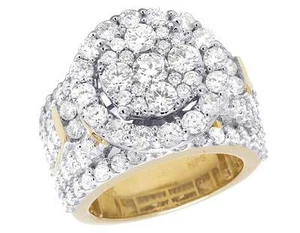10K Yellow Gold Real Diamond Cluster Halo Engagement Wedding Ring 4 1/4 Ct 17MM - Picture 1 of 6