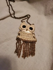 Vtg Costume Jewelry Enamel Owl Necklace - Picture 1 of 10