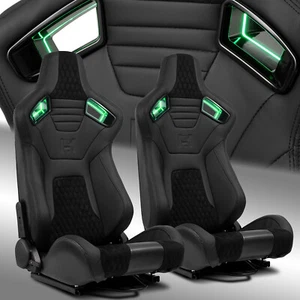 [Noen Racer Series]Reclinable Univeral PVC Racing Seats Pair Black - Picture 1 of 9