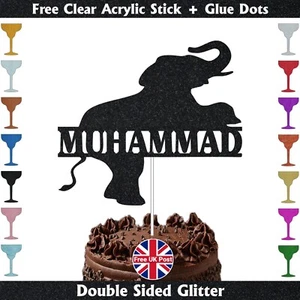 Personalised Elephant Theme Cake Topper Glitter Birthday Party Cake Decoration - Picture 1 of 20