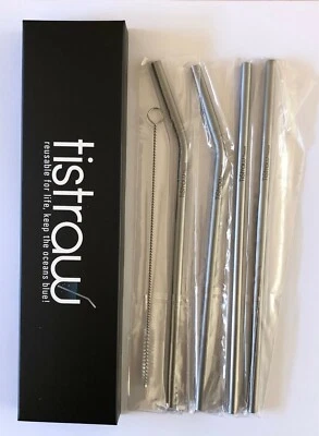 Reusable Titanium Straws 4pack with 2 straight, 2 bent and long brush included   - Image 1 of 4