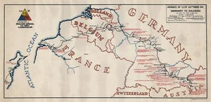 1945 20th Armored Division Streckenkarte von Europa CCA World War II Wandplakat - Bild 1 von 6