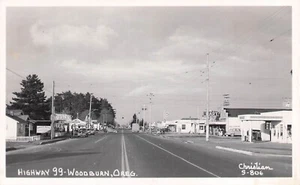 RPPC Highway 99, Woodburn Oregon, c1950, Pacific Motel, Shell Gas Station - Picture 1 of 2