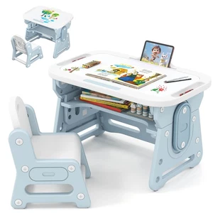 Kids Table and Chair Set Height Adjustable Toddler Drawing Table w/ Book Stand - Bild 1 von 11