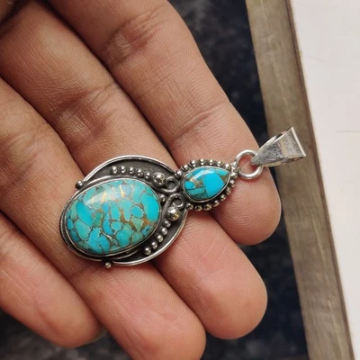 Colgante Turquesa Cobre Azul Plata de Ley 925 Envío Gratis PG8364 Foto 1 de 4