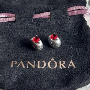 Pandora - Red CZ Hearts Clip Moments Charms x2 - Picture 1 of 4