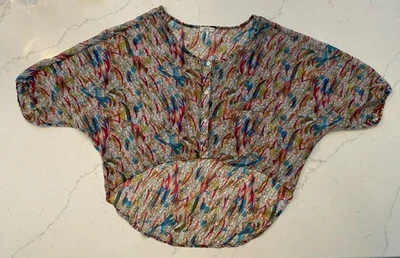 Kirra Blouse Womens XL Blue Red Sheer Dressy Casual Top Shirt High Low - Image 1 of 4
