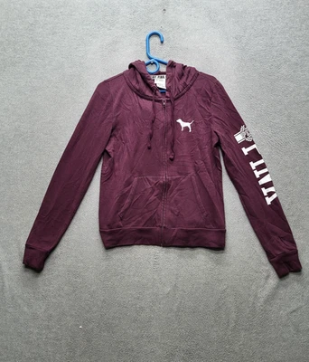 Victoria's Secret ROSA Mujer Sudadera con Capucha M Púrpura Perro Logo Cremallera Estampado Gráfico Foto 1 de 4