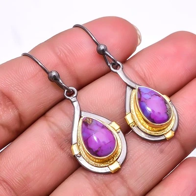 Pendiente cobre púrpura turquesa plata 925 negro y oro chapado en rodio 1,76" E46 Foto 1 de 4