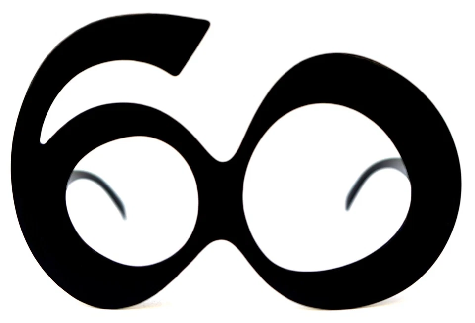 Gafas de cumpleaños 60 Anteojos de aniversario Marco de números negros Favor de fiesta años 60 Foto 1 de 4
