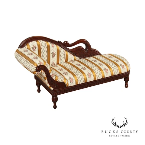 Victorian Style Carved Mahogany Swan Child's Chaise Lounge Cover
