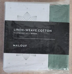 Juego de funda de almohada de algodón tejido de lino Malouf, Queen, Sage OEKO-TEX estándar 100 - Imagen 1 de 3