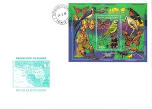 GUINEA 1993 BOY SCOUTS Birds BUTTERFLIES 90th Baden Powell GOLD OP PERF SS FDC - Picture 1 of 1