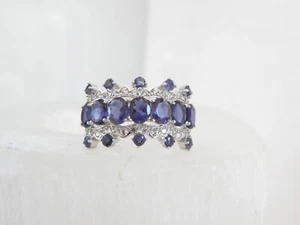 Sterling Silver 925 Natural Tanzanite Vintage Style Band Ring Size 9 - Picture 1 of 22