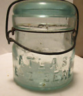 vintage old bottle 1/2 Pint fruit Jar Atlas E-Z seal aqua base embossed trademar