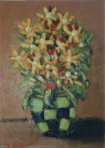 Framed Oil on Canvas "Flowers in Green Vase" by Gordon Cockburn - Picture 1 of 3