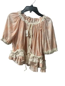 Free People Revolve Samifran Long Sleeve Petal Combo Peach Ruffle Top SZ XS NWT - Picture 1 of 4