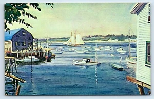 Friedliche nautische Szene von Booten und Segelbooten an Dock und Bucht Postkarte - Bild 1 von 2