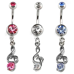 Zirconia Violino Piercing Ombelico Argento Cristallo 1,6x12mm Sfera Ø5mm - Foto 1 di 4