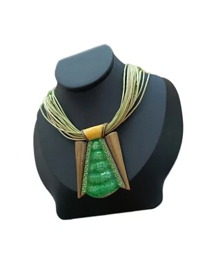 Halskette Modekette Bänderkette Trapez Anhänger  Grüntöne Modeschmuck  - Bild 1 von 2