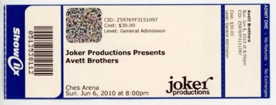 The Avett Brothers Concert Ticket Ches Arena Pittsburgh, PA 2010 - Image 1 of 2