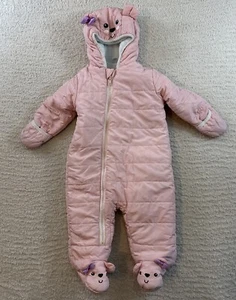 KOALA BABY Schneeanzug mit Kapuze rosa Fleece gefüttert warm Größe 6/9 Monate Handbezüge - Bild 1 von 16