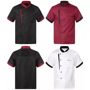 Men Unisex Short Sleeve Chef Coat Button Cook Jacket Bakery Kitchen Uniform - Picture 1 of 50