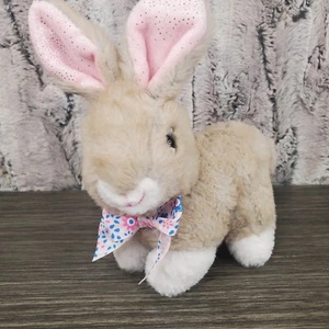 Hug Fun Tan7" Bunny Rabbit Easter Plush Stuffed Animal Spring Sparkle Ears Bow - Picture 1 of 7