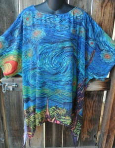 TUNICA PONCHO DIPINTA DILEMMA VAN GOGH ARTE DI ISPIRAZIONE ASTRATTA ARTE DELLA SETA DA INDOSSARE, OS - Foto 1 di 4