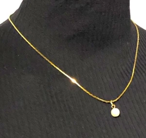 Vintage Halskette goldfarbene Kette einzelne Kunstperlen - Bild 1 von 6