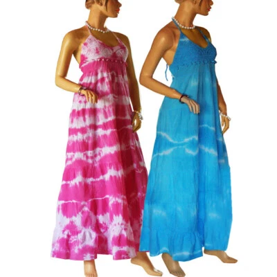 Damen Neckholder Maxikleid Sommerkleid lang Urlaub Strand Batik Look Gr. 36  - Bild 1 von 4