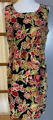 Vestido Vaina Floral Hawaiano Años 90 Talla 12 Negro Verde Sin Mangas Festivo Tropical Foto 1 de 4