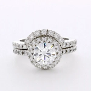 18K White Gold Engagement Ring Set Halo 2.60 Carat Round Lab-Grown Diamond D VS1 - Picture 1 of 12