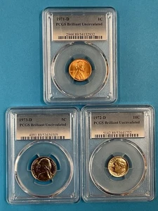 3-Coins 1c/5c/10c PCGS BU 1971D/1973D/1972D - Bild 1 von 4