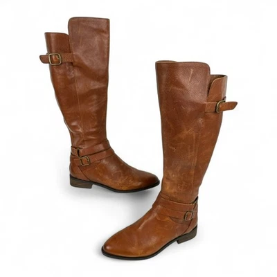 Lucky Brand Women's Tall Riding Boots 8M Distressed Leather Brown Side Zip Flat - Image 1 of 4