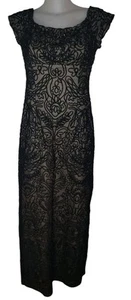 Alex Evenings Sz 8 Black Embroidered Beaded Swirl Maxi Formal Evening Gown - Picture 1 of 4