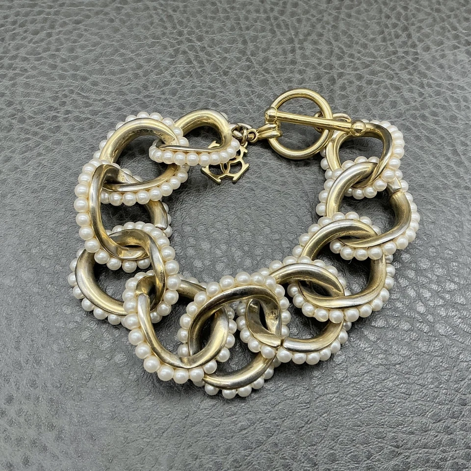 Pulsera de eslabones de cadena Ann Taylor tono dorado imitación perlas envoltura para mujer 7" Foto 1 de 4