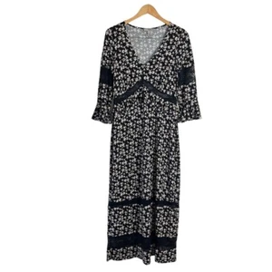 ASOS Long Floral Maxi Dress Size 10 V Neck Lace Cutouts Prairie Style Stretch - Picture 1 of 8