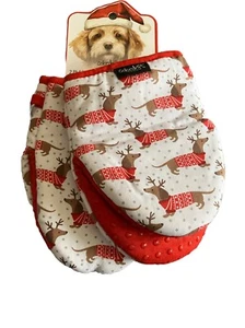 DACHSHUND HOLIDAY SILICONE GRIP MINI OVEN MITTS SALE!!! - Picture 1 of 5
