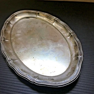 Antik 835S Silber Rüschenrand Oval Serviertablett Platte Schale 8-1/4" L x 5-3/8" B - Bild 1 von 5