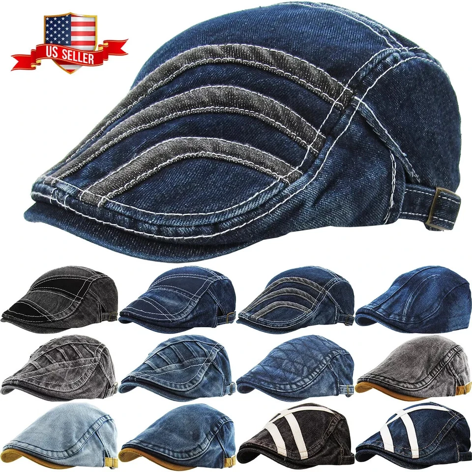 Denim Classic Newsboy Ivy Gatsby Cap Mens Denim Hat Golf Driving Summer Cabbie - Image 1 of 1