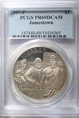 2007 P Jamestown $1 Silver 400th Anniversary coin-PCGS PR69 DCAM - Image 1 of 2