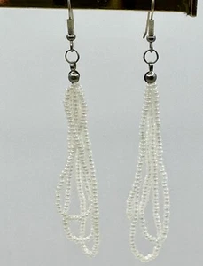 Vintage White Bead Loop Dangle Earrings - Picture 1 of 1
