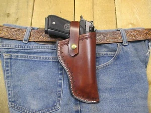 Leather Holster for Beretta 92FSR, 22LR + 92D, 9MM Right Hand Barbed Wire Tooled - Picture 1 of 12
