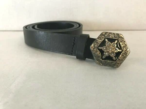 Cinturón Fabio Corti 100% Cuero Negro Floral Hebilla Talla Grande - Imagen 1 de 8