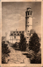 1933 Old Church Belgian Village Chicago stone sidewalk postcard a15