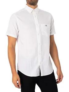 GANT Men's Regular Cotton Linen Short Sleeved Shirt, White - Picture 1 of 5