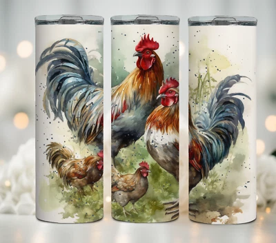 Rooster and Chickens, 20oz Tumbler, Straw, Stainless Steel, Leak Proof, (#70) - Image 1 of 2
